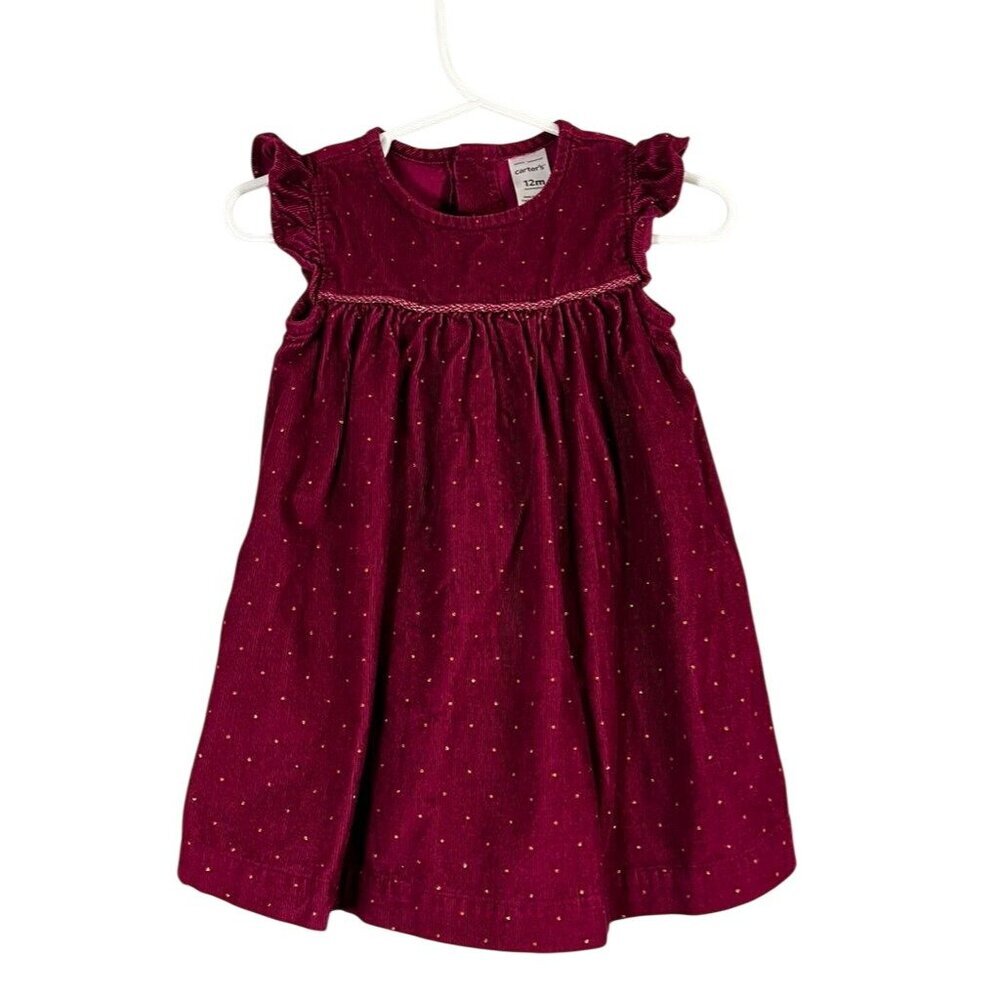 Corduroy Ruffle Dress Red 12M Polka Dot Boho Indie Folk Preppy Western Cowgirl